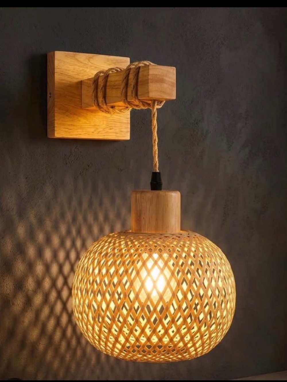 Frideko Bamboo Lantern Hard wired wall sconce